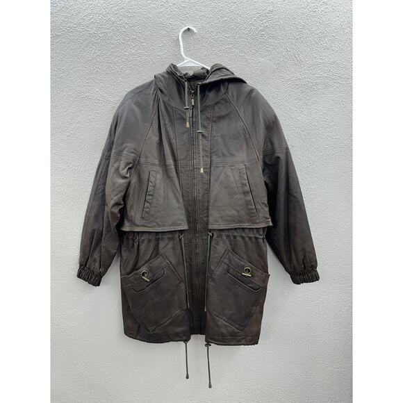 G III Global Identity Womens Leather Jacket Size Small ZipUp Hooded Lined Trench - Picture 1 of 13